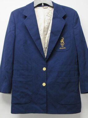 Vintage 1996 Atlanta Olympics Blazer Hanes Womens sz 6 Blue Jacket USA Wool
